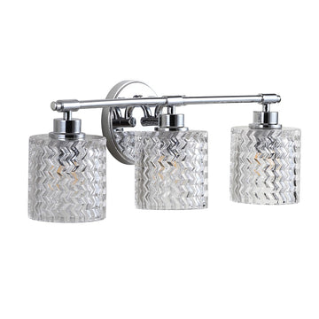Spaulding Vintage Iron/Chevron Pattern Glass Farmhouse Cottage LED Vanity Light